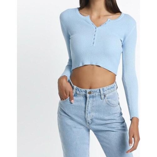 Autumn And Winter Womens Sweater Cardigan Fashion V-neck Short Pullover Pure Color Simple And Sexy Em