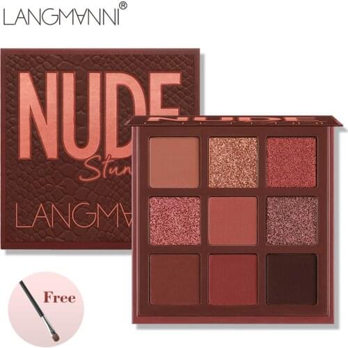 Langmanni 9 Colors Nude Eyeshadow Makeup Palette Matte Lasting Waterproof Non-Flying Powder Makeup Cosmetics