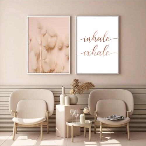 Boho Style Pampas Grass Pink Inhale Exhale Wall Art Print Gifts Poster Canvas Painting Prints for Bedroom Living Room Home Decor