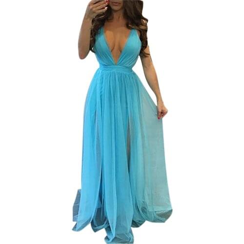 Sexy Wedding Prom Maxi Long Dress Women Backless Strap Open Back Tunic Dresses Summer Solid Deep V-neck Spaghetti Strap Sundress