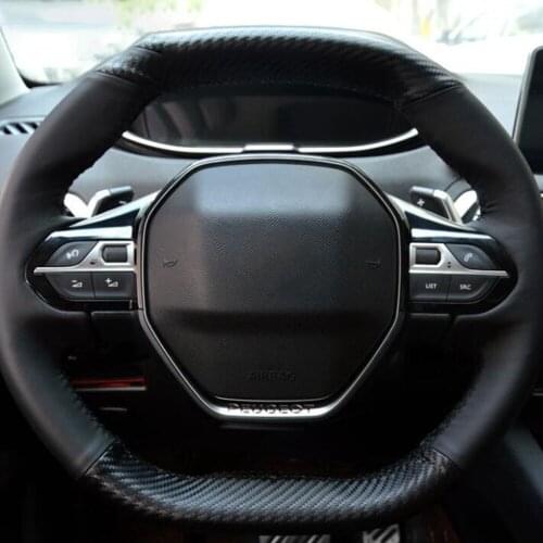 Hand-stitched Non-slip Black Carbon Fiber Leather Car Steering Wheel Cover For Peugeot 4008 2017 2018 3008 2017 2018