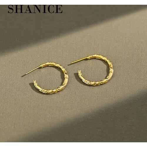 SHANICE S925 Sterling Silver Women Concave-convex Tinfoil pattern Geometric Round Circle Stud Earring Punk Hip-hop Fine Jewelry