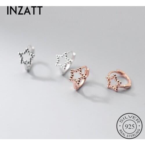 INZATT Real 925 Sterling Silver Hollow Star Square Hoop Earrings For Fashion Women Party Punk Fine Jewelry Accessories