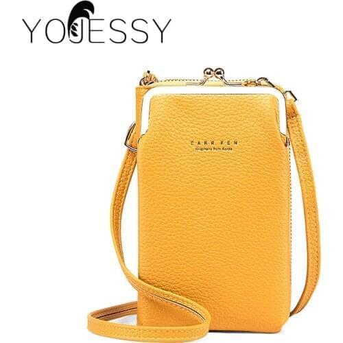 YOJESSY Yellow Women Bag Cell Phone Pocket Pu Leather Ladies Crossbody Bags Purse Female Messenger Bag