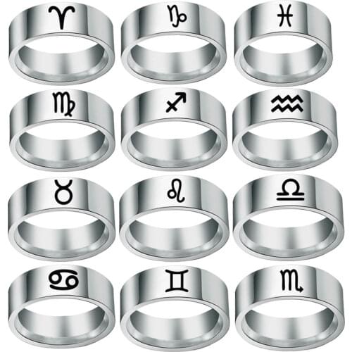 12 Zodiac Ring Aries Taurus Gemini Cancer Virgo Libra Scorpius Sagittarius Capricornus Wedding Stainless Steel Rings Jewelry