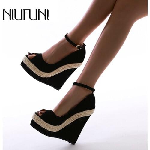 Sexy Hemp Rope Gladiator Shoes Peep Toe Wedge Women Sandals Platform High Heels Buckle Plus Size 35-42 Roman Shoes For Women