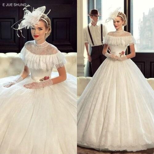 E JUE SHUNG Vintage Lace Ball Gown princess Wedding Dresses Ruffles Wedding Gowns Bridal Dress robe de soiree