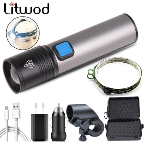 XM-L T6 USB Rechargeable LED Flashlight Camping Light Zoomable Torch Lithium Battery Waterproof with Built-in 1200mah LED Bulbs