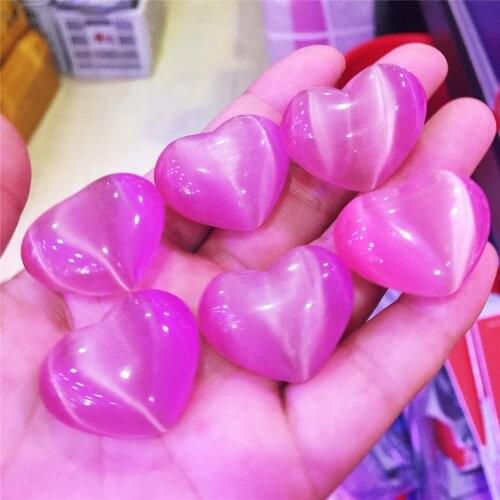 1pcs Free shipping of natural stone pink cat eye hand-carved heart quartz crystal, cat eye crystal heart