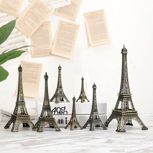 1PC Bronze Tone Paris Eiffel Tower Figurine Statue Antique Ornament Home Decoration Vintage Metal Crafts Model