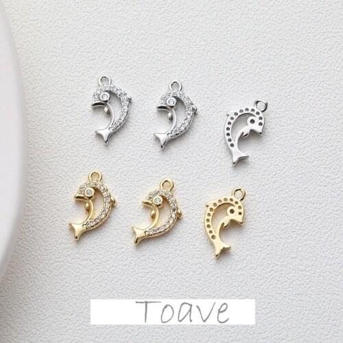 14K gold-coated copper inlaid zircon crystal dolphin pendant diy earring necklace hand-made small accessory pendant