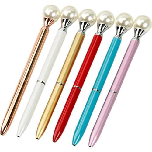 24PCS Fashion Pearl-Decorated Pen Metal Ballpoint Pen Korean-Style Office Stationery Queen Truncheon Rotating Gift Pen