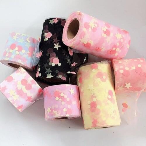 25 Yards 6cm Glitter Pink Dot Tulle Roll Tutu Fabric Wedding Decoration Organza Laser DIY Crafts Birthday Party Supplies White