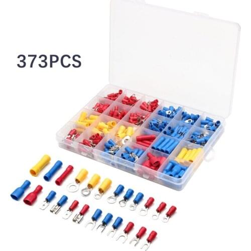 373Pcs/lot Assorted Insulated Electrical Wire Terminals Crimp Terminals Connector Spade Butt Fork Ring Set 22-10 AWG