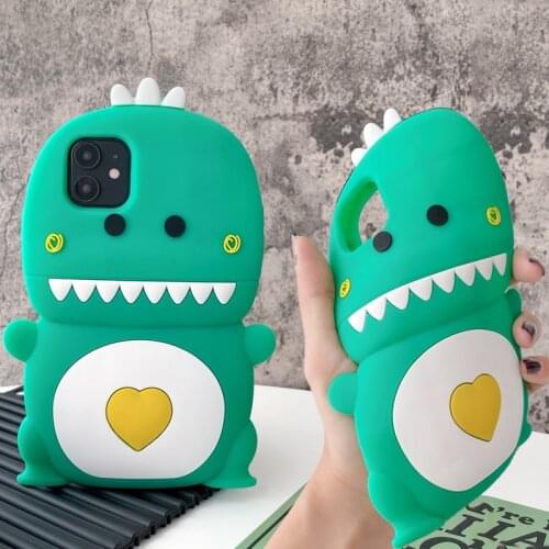 3D Cute Cartoon Heart Dinosaur Phone Case for iPhone 12 Mini 11 Pro Max XR X XS Max 7 8 Kawaii Soft Silicone Shockproof Cover