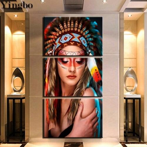 5D Diamond Painting Indian beauty 3d cross stitch 3 pcs mosaic kit Embroidery Rhinestone full square round drill diamond mazayka