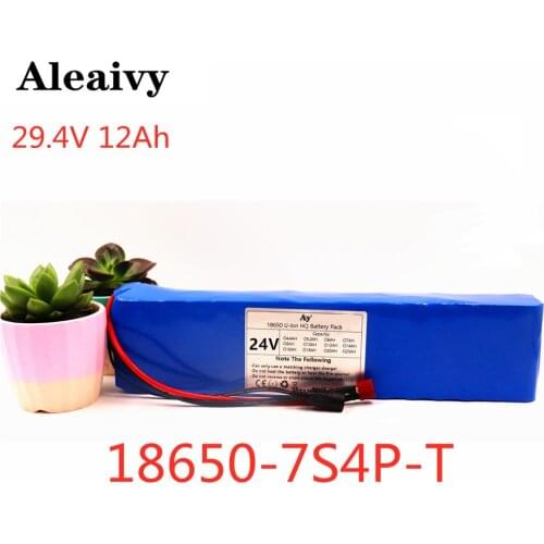 24V Battery 7S4P 29.4V 12Ah Li-ion Battery Pack with 20A Balanced BMS for Electric Bicycle Scooter Power Wheelchair