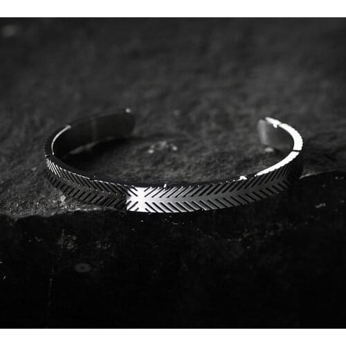 Retro Titanium Stainless Steel Bangle Viking Line Silver-Color Bracelets Men Women Cuff Open Bangle Bracelets SS-158
