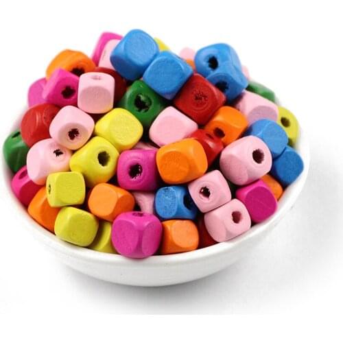 HGKLBB 100pcs Natural Square Wood Beads 8/10mm Mixed Spacer Loose Beads for Jewelry Making Wooden Beadding Bracelet DIY Findings