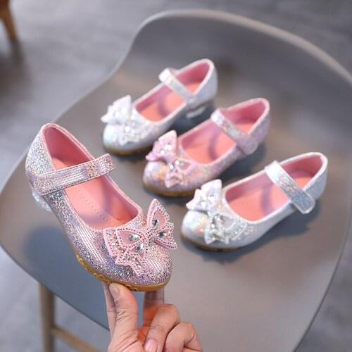 Kids High Heel Dance Shoes Children Spring Dresses Leather Shoes Female 2021 For Girls Party Fashion Crystal Bow 3 8 To 12 Year