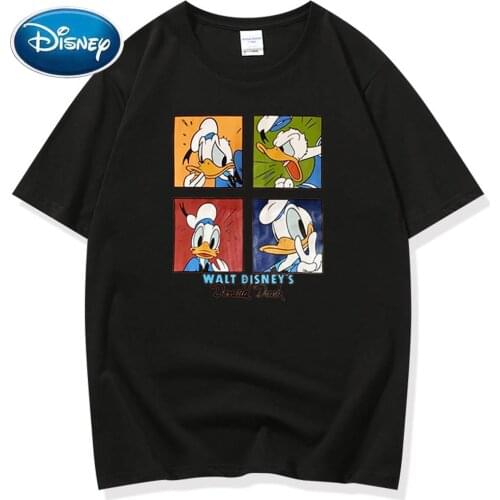 Disney Fashion Donald Duck Letter Cartoon Print Tee Chic Couples Unisex Women O-Neck Pullover T-Shirt Short Sleeve Top 11 Colors