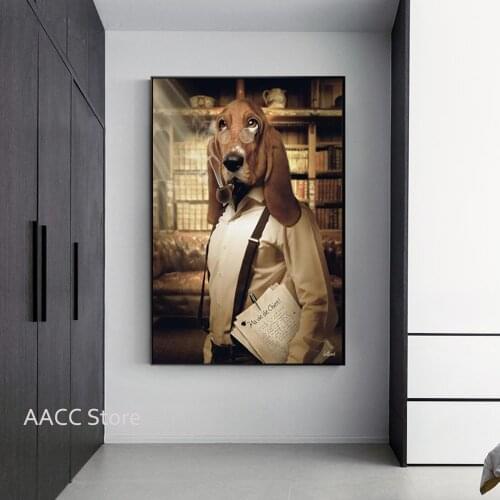 Smoking Dog Portrait Wearing Human Clothes Canvas Painting Posters And Prints Wall Pictures For Living Room Cuadros Decoration