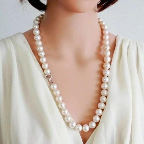 Elegant 12-13mm south sea baroque white pearl necklace 20inch 925s