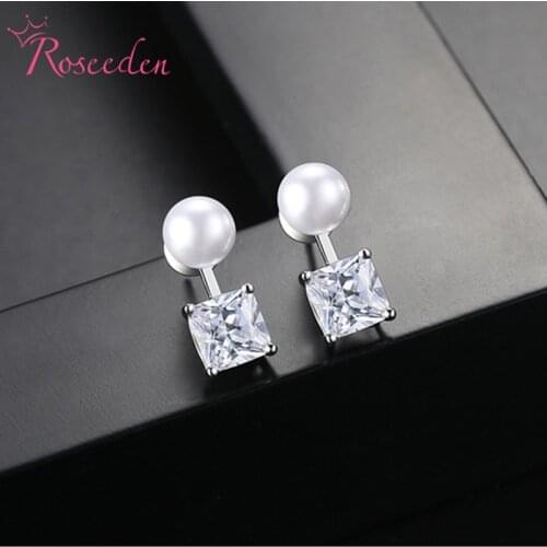 Elegance AAA Cubic Zircon Silver Color Originality Earrings Pearl Rhinestone Earring For Women Wedding Jewelry Gift RE3222