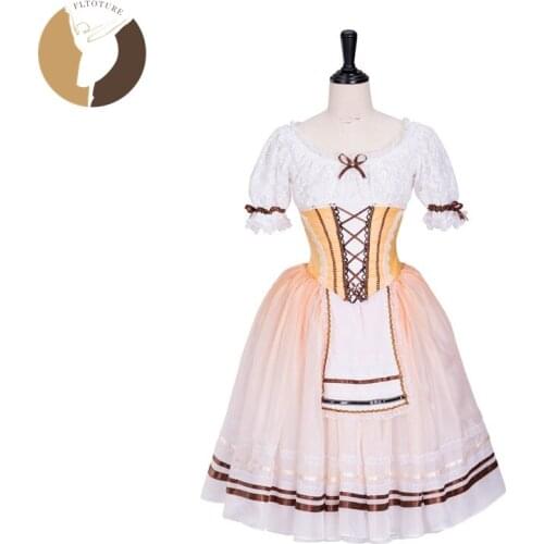 FLTOTURE AT1302 Yellow Long Skirt With Lace Ballet Competition Costumes Tutu 5 Layers Soft Tulle Long Dresses Girls Dance Wear