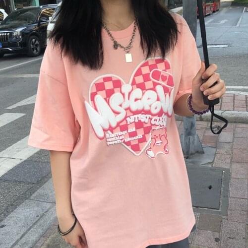 Harajuku Women T shirt Cotton Japanese Love 3D Love Heart Bubble Couple T-shirt Top Summer Oversize Loose Shirt for Women New
