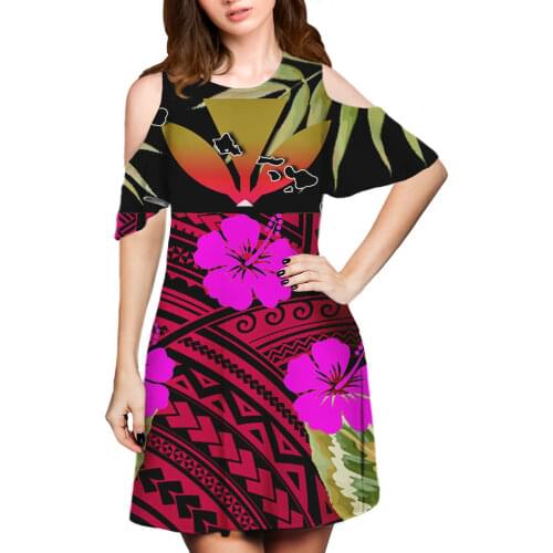 HYCOOL Polynesian Tribal 2021 New Autumn Summer Fashion Floral Dress Women Casual Short Sleeve High Waist Loose Print Dress