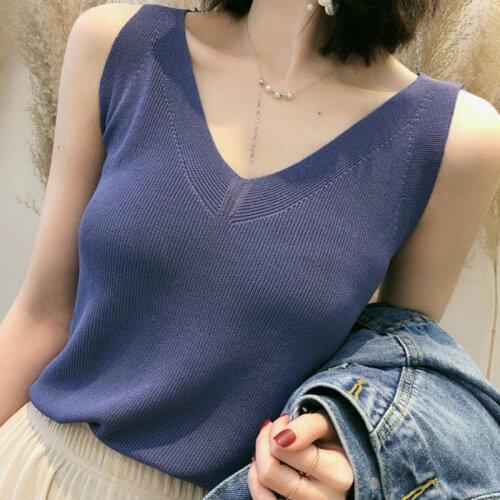 Summer Sling Sleeveless Sweater WomenS Vest Wear Korean Loose V-Neck Short Bottoming Shirt Top