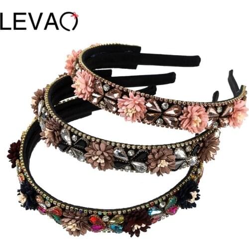 LEVAO Fashion Baroque Flower Headband Temperament Personality Rhinestones Wild Ladies Party Headband Bridal Hair Accessories