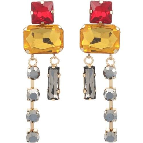 Fashion Yellow Crystal Rhinestone Beads Chain Tassel Pendant Long Drop Earrings for Women Girls Dangle Earrings Jewelry