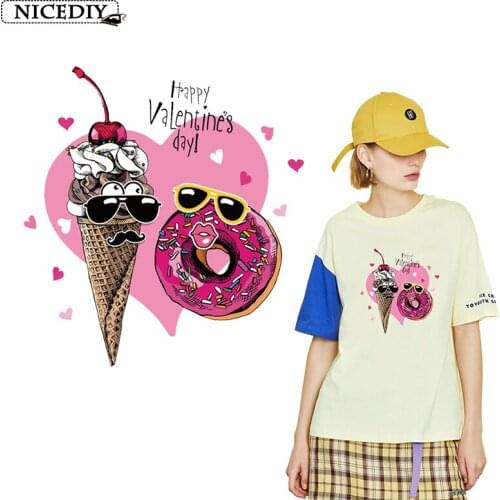 Nicediy Ice Cream Donut Heat Thermal Transfers Vinyl Patches Iron On Transfer For Tshirt Clothes Dessert Heart Patch Sticker DIY