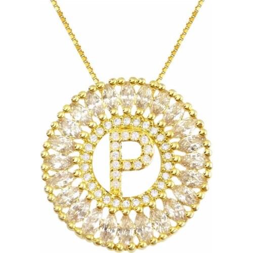 OMYFUN Brass Necklace Women New Fashion All-match Letter P Charm Necklace Gold-color Shining CZ Necklaces & Pendants Accessories