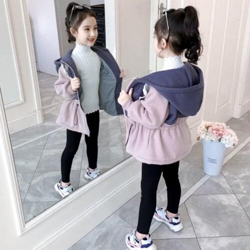 2020 Autumn & Winter Childrenswear Girls Casual Mixed Colors Hooded Thickened Large Hoody Coat Middle and Large Children Waist H