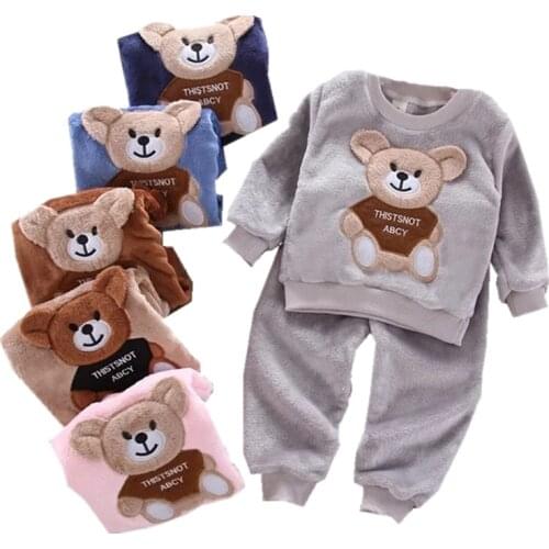 Autumn Winter Flannel Pajamas Newborn Clothes Baby Boy Clothes Set For Girls Clothing Toddler Plush Suit Casual Kids Homewear