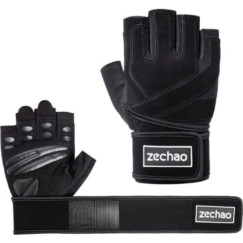 Fitness Gloves Men Sports Non-slip Weight Lifting Wear-resistant Barbell Long Wrist Strap Cycling Half-finger Gloves