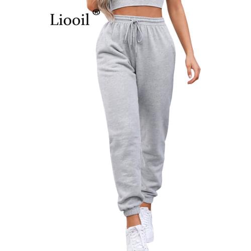 Liooil Sexy High Waist Loose Fleece Sweatpants Trousers With Pocket 2021 Fall Winter Black White Baggy Joggers Women Sweat Pants