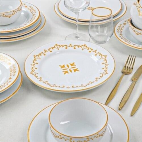 Luxury 2021 24-piece 6-person White Gold Dinnerware Dishes For Serving Dinner Plates Kitchen Acsesuars