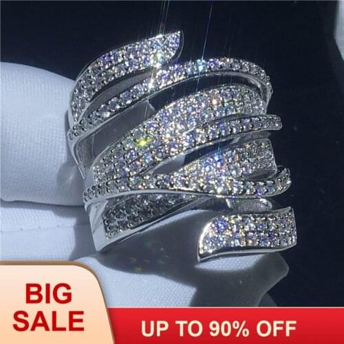 Luxury Female Cross ring Silver color AAAAA Cz Stone Big Engagement wedding band ring for women Bridal Jewelry