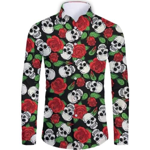 IFPD EU Size Button Shirt Summer Casual 3d Printed Rose Flower Skull Hip Hop Fashion Long Sleeve Shirts Harajuku Tops Wholesale