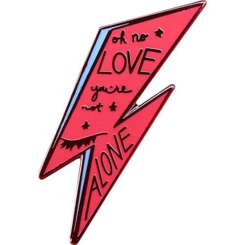 Lightning Bolt enamel pin oh no love you are not alone brooch music art jewelry