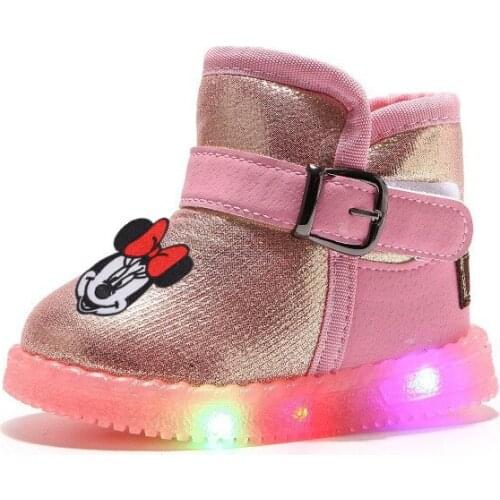 Disney childrens cartoon Mickey Mouse plus velvet warm snow boots boys and girls short boots cotton boots cotton shoes LED