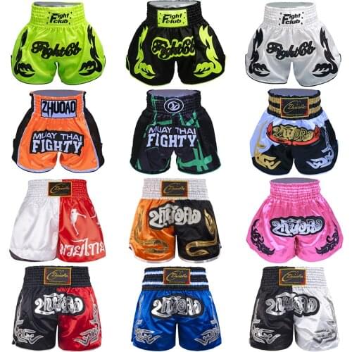 Muay Thai Shorts Men Embroidery Sports Fitness Fighting Kickboxing Short Pants Women Kids Custom Sanda MMA Boxeo Trunks Black