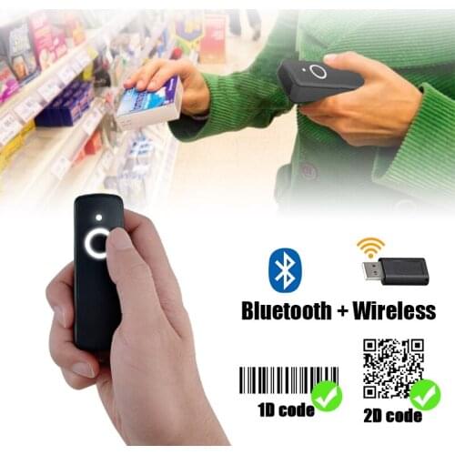 1D 2D QR PDF417 Mini Barcode Scanner Bluetooth 2.4G Wireless Warehouse Inventory Device for IOS Android WIN XP/7/8/10 Linux