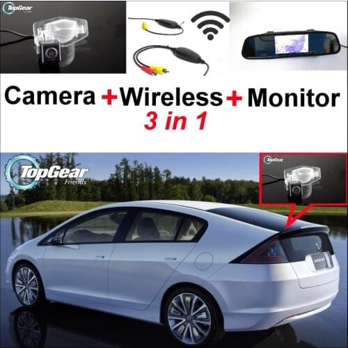 3 in1 Special Camera + Wireless Receiver + Mirror Monitor Easy DIY Back Up Parking System For Honda Insight 5D 2010~2015
