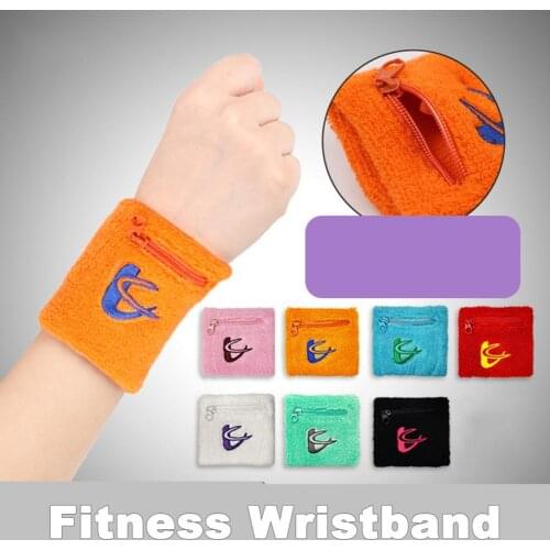 2Pcs Sports Wristband Durable Mini Pocket Embroidered Stretch Wrist Sweatband Cotton Sweat-absorbent Sports Fitness Wristband