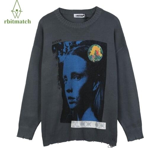 Oversize Mens Sweaters Pullovers Streetwear Punk Profile Picture Knitted Loose Streetwear Hip Hop Casual Woman Sweaters Cotton